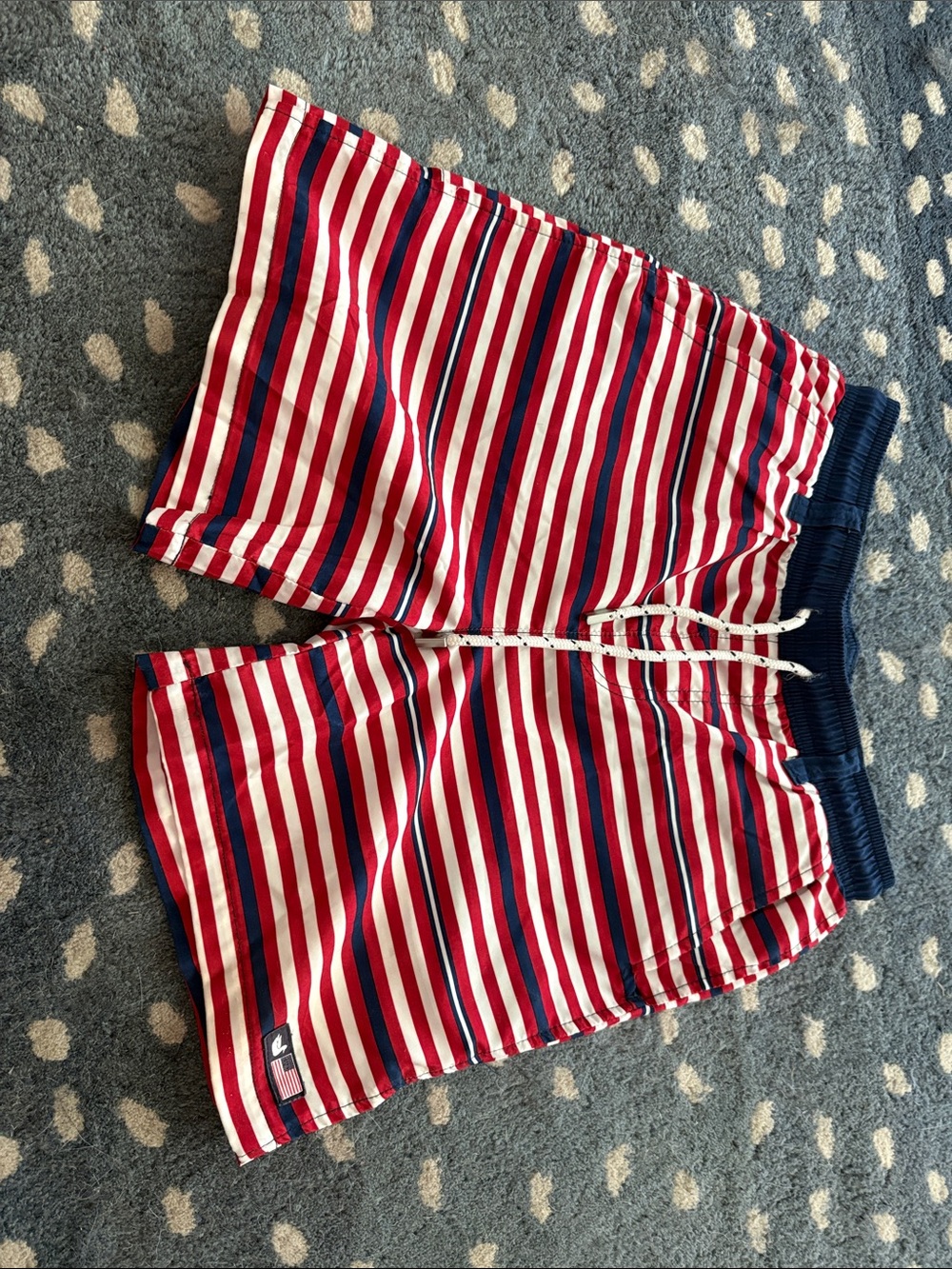 Southern Marsh Kids Swim Trunks - Red & White Stripes with Navy Waistband